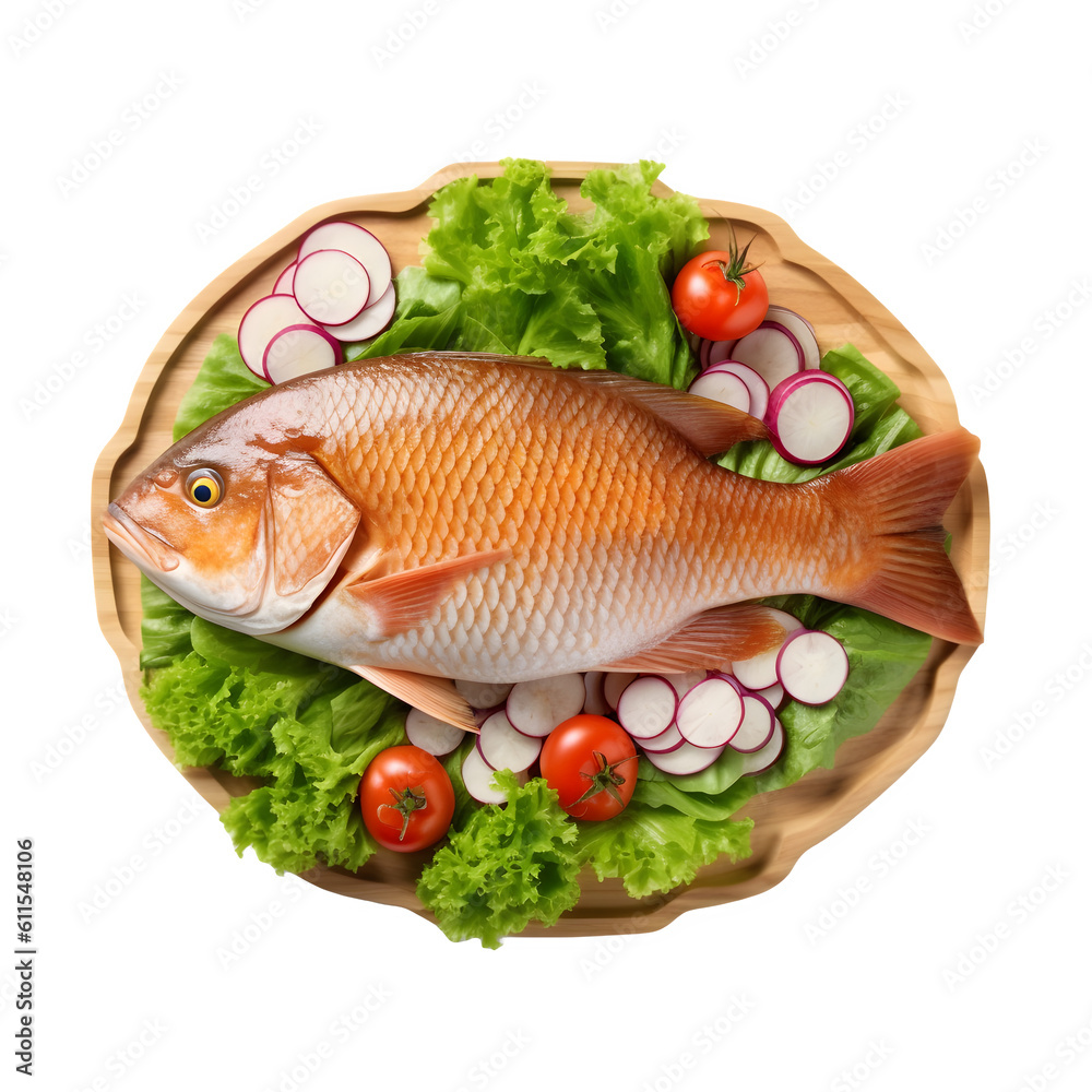 Seafood fishing with vegetables on a plate PNG image Seafood fishing with vegetables on a plate PNG image