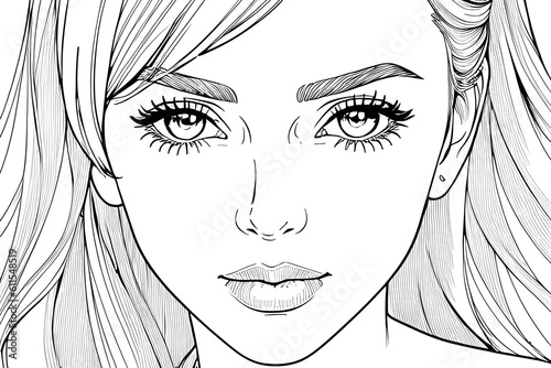 Pretty Model Women in black and white drawing