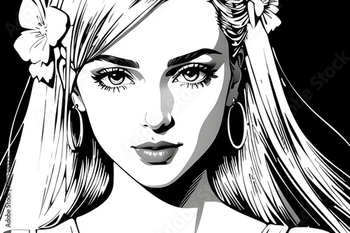 Pretty Model Women in black and white drawing