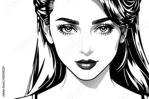 Pretty Model Women in black and white drawing