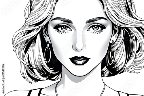 Pretty Model Women in black and white drawing