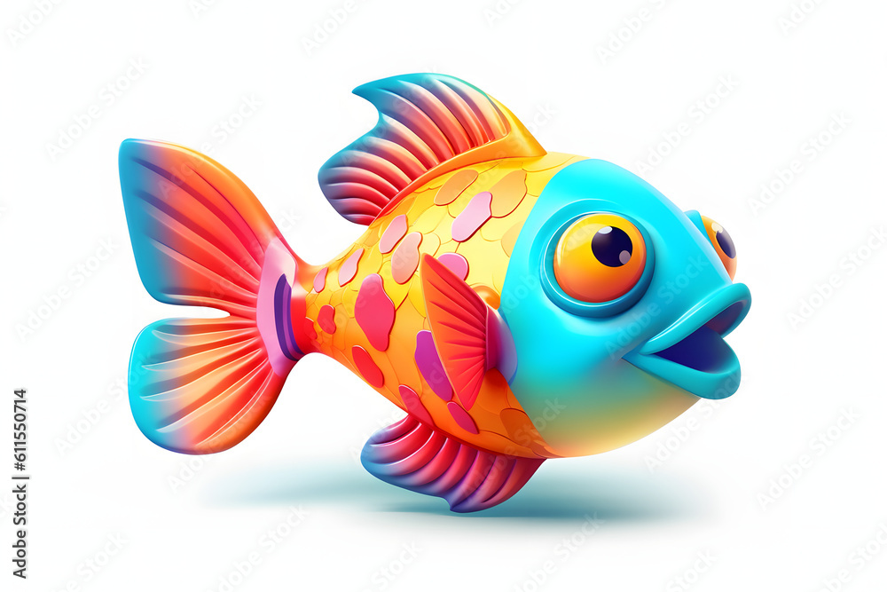 Cute Colorful cartoon 3d Fish with big eyes, Color full 3d cartoon fish, cute 3d fish created with generative AI