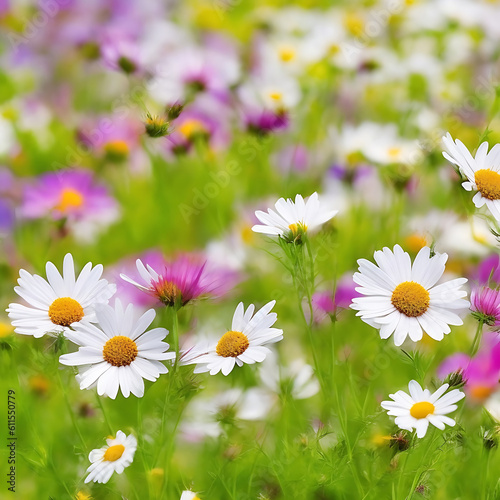 Nature beauty in colors meadow daisy blossoms, created with generative ai