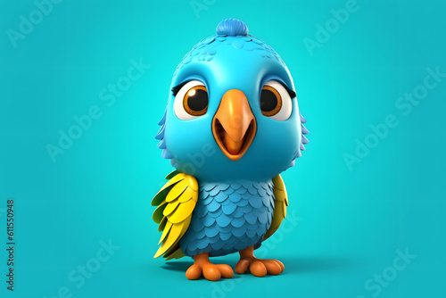 Cute blue cartoon 3d Parrot, 3d Cartoon Parrot with yellow feathers, Colorful cute Parrot generative AI © Fahad