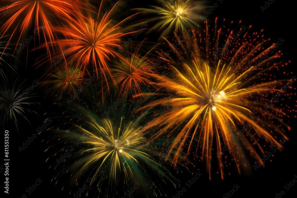 Obraz premium five multicolored fireworks on a black background