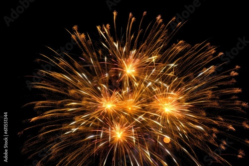 five multicolored fireworks on a black background