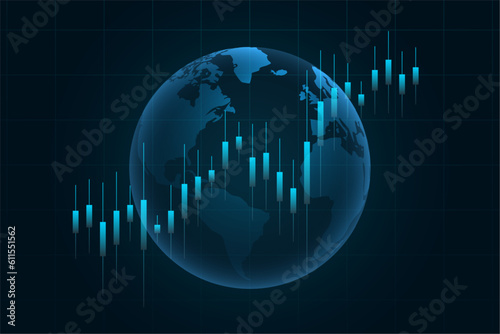 financial chart on globe background for forex trading or stock market