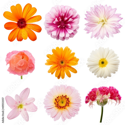 set of flowers isolated on transparent background cutout