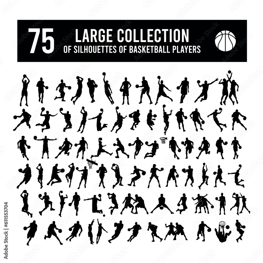 Big Collection of Silhouette Basketball players, with body movements