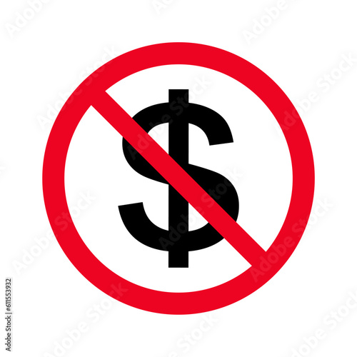 No money flat vector icon no cash. Red prohibition sign. Stop corruption symbol isolate on white background illustration