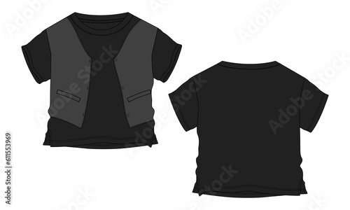 Short sleeve t shirt tops vector illustration black color template for baby boys isolated on white background