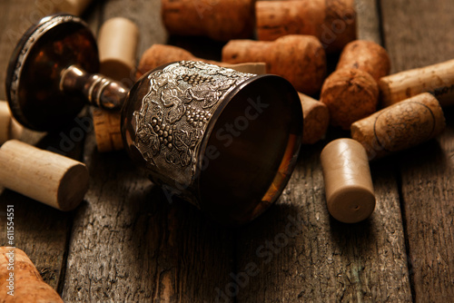 Medieval goblet and wine corks