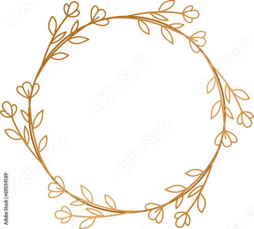 Luxury round gold floral frame border for wedding or engagement invitations, thank you cards, logos, greeting