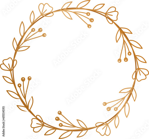 Luxury round gold floral frame border for wedding or engagement invitations, thank you cards, logos, greeting