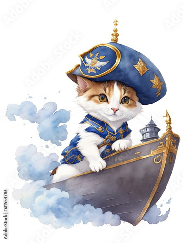 Cat as a Captain Transparent PNG, Cute Animal illustration Collection, Hand Drawn Aesthetic Pet illustration, Pet Cartoon Drawing Watercolor