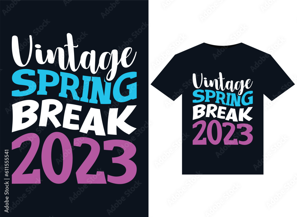 Vintage Spring Break 2023 illustrations for print-ready T-Shirts design
