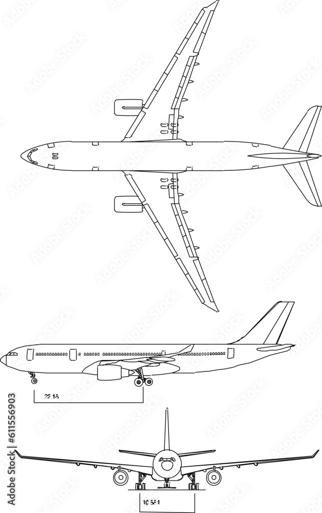 Passenger airplane detailed sketch illustration vector with sketch sizes Passenger airplane detailed sketch illustration vector with sketch sizes