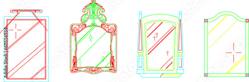 ector illustration sketch of ornamental mirror for beauty makeup