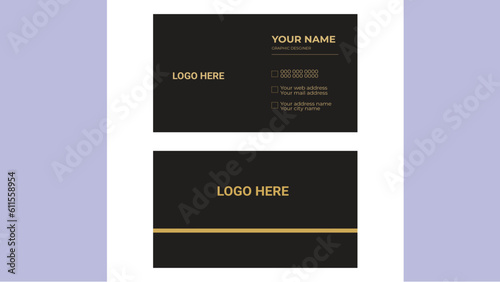 Set of black gold modern business card print templates. Personal visiting card with company logo. Vector illustration. Stationery design with simple modern luxury elegant abstract background.