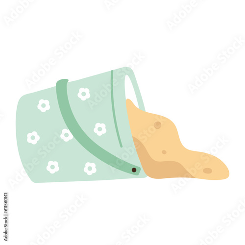 Cartoon cute beach bucket filled with sand