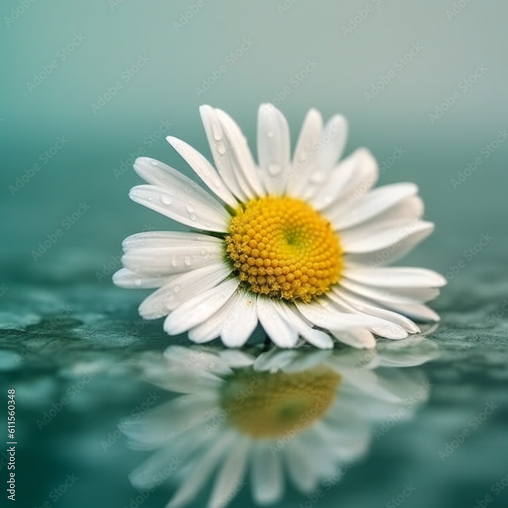 Fototapeta premium One delicate flower of chamomile on bright background. Concept of purity and refinement of nature. Generative ai