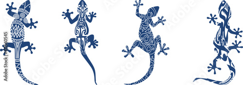 gecko - tribal traditional ornaments (blue) - batch 2