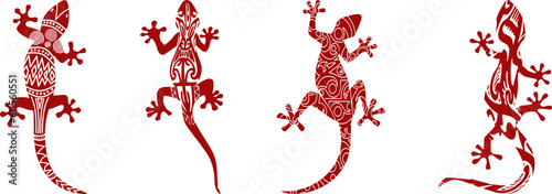 gecko - tribal traditional ornaments (red) - batch 2