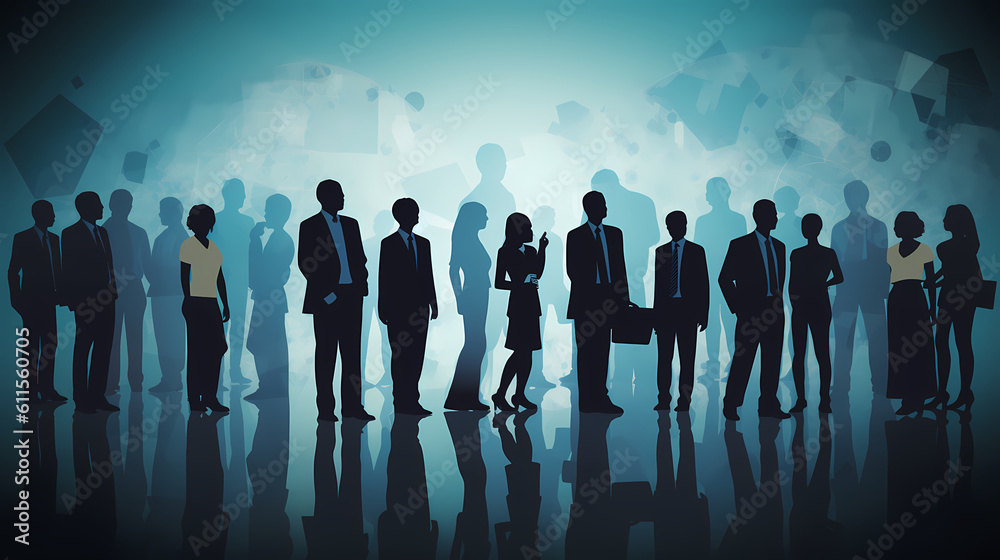 Image of modern business people and technology icons silhouettes