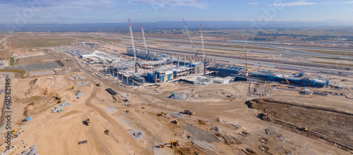 Panoramic aerial drone view of the construction site of the new International Airport at Badgerys Creek in Western Sydney, NSW, Australia in June 2023  