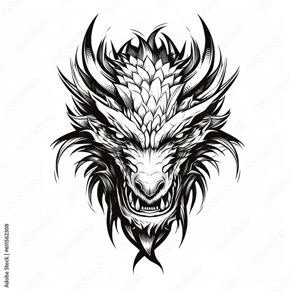 Fototapeta premium black and white dragon head tattoo