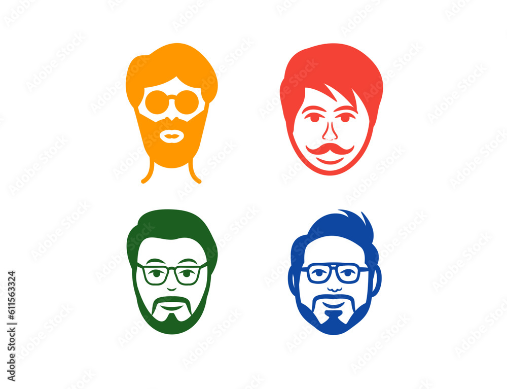 Different men faces hipster geek style haircut, glasses, beard, mustache, bowtie, pipe. Silhouette icon creation kit. Design flat avatar for social media or web site Different men faces hipster geek style haircut, glasses, beard, mustache, bowtie, pipe. Silhouette icon creation kit. Design flat avatar for social media or web site