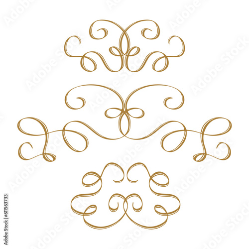 Inc pen calligraphy flourishes set. Vector swirl dividers collection.