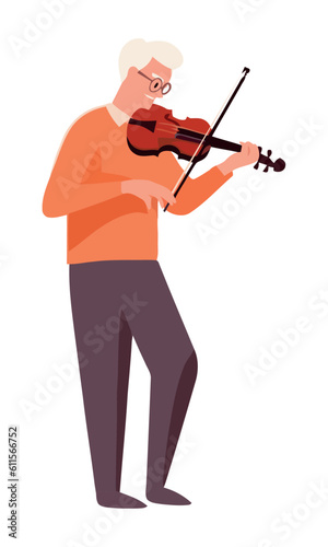 One person playing violin, holding bow expertly