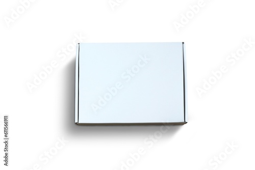 Top view of carton isolated on a white background with clipping path. White cardboard gift box for delivery.
