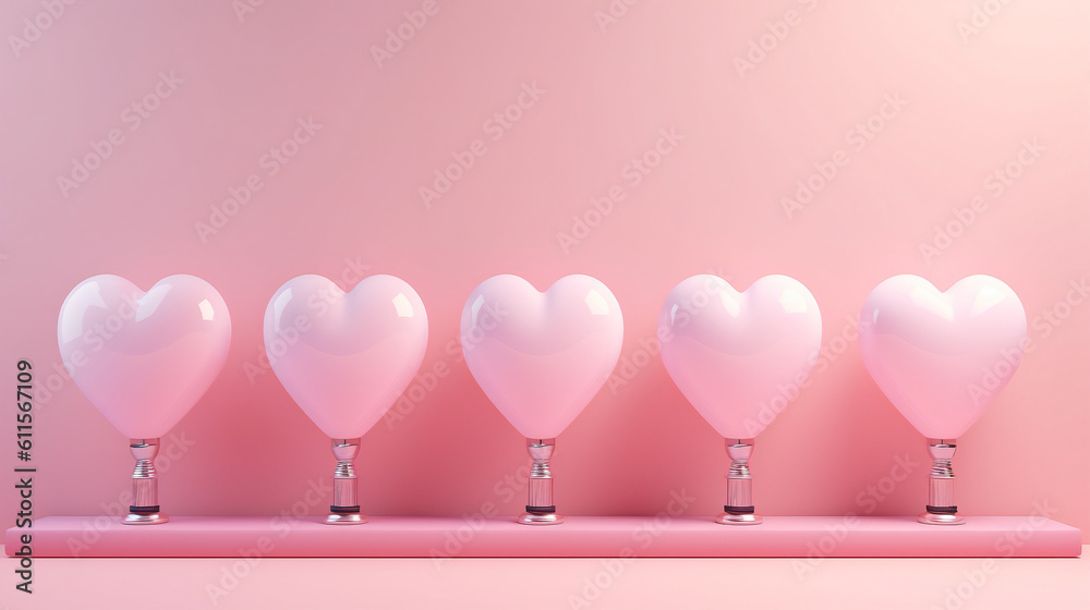pink heart balloons on a pink background, valentines day