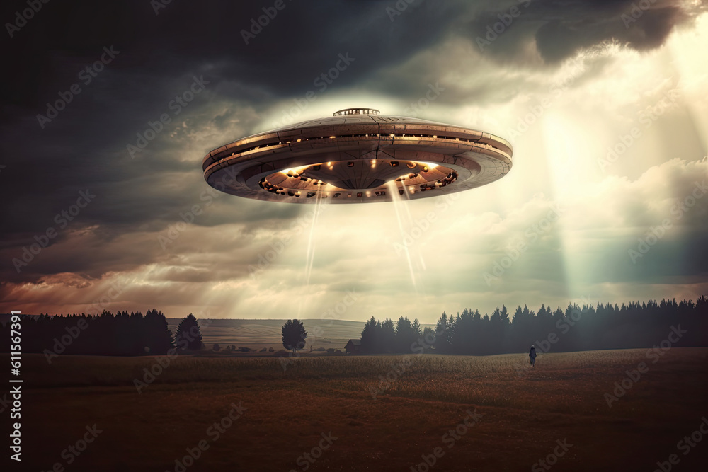 Fototapeta UFO in the sky, Generative AI