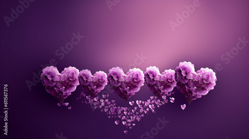 purple hearts with flowers background