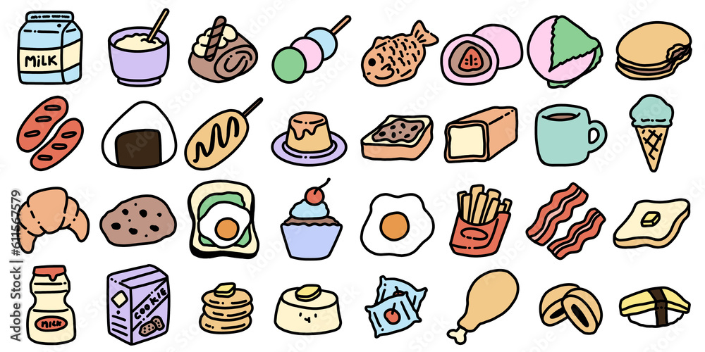 Cute doodle food set