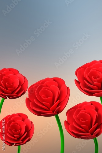 3d render bouquet of roses with gradient background
