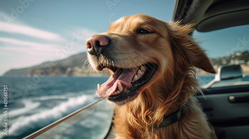 summer holiday with the dog in the car create adventure scene for your journey themes concept with feeling happy, fun adventure background