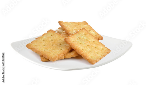 Cracker in a plate isolated on  transparent png photo