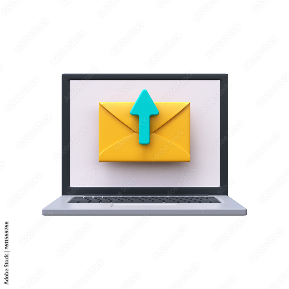 Send email icon in 3d style. Email on laptop screen Send email icon in 3d style. Email on laptop screen