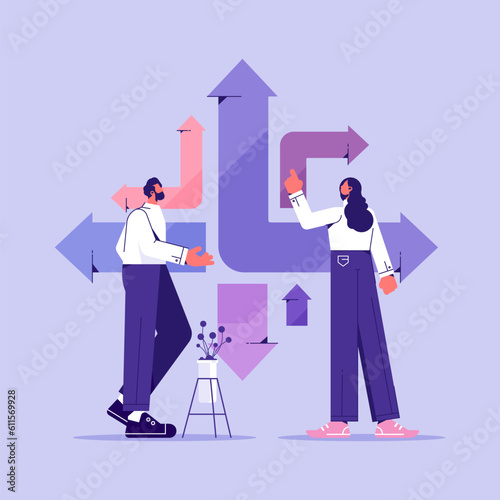Business team finding new way and solution for success, business direction and difficult choice concept