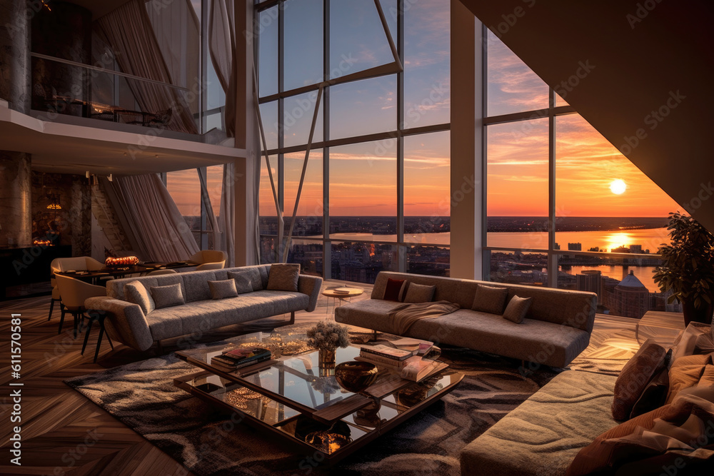 Penthouse Suite Modern Transitional Living Room Interior