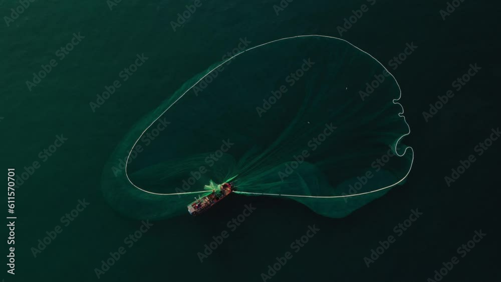 Crew of Fishermen Work on Commercial Fishing Ship that Pulls Trawl Net, Yen island, Phu Yen, Vietnam