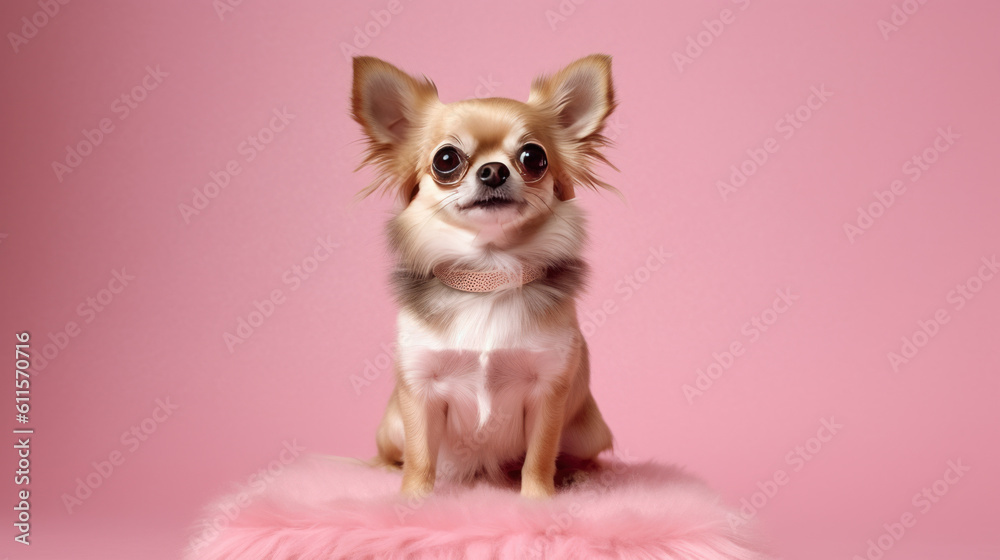 chihuahua puppy on pink background with Ai Generated