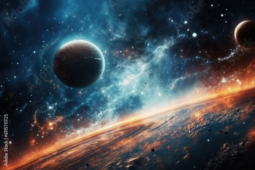 Planets and Galaxy in Deep Space, Science Fiction Wallpaper © artchvit
