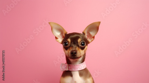 chihuahua dog portrait on pink color background with Ai Generated
