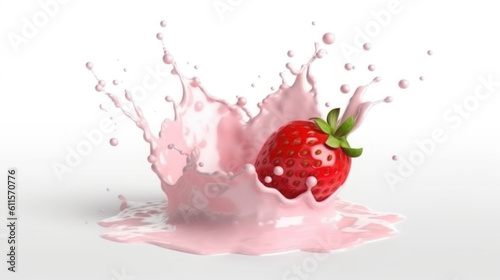 strawberry splash in milk white background. Generative ai