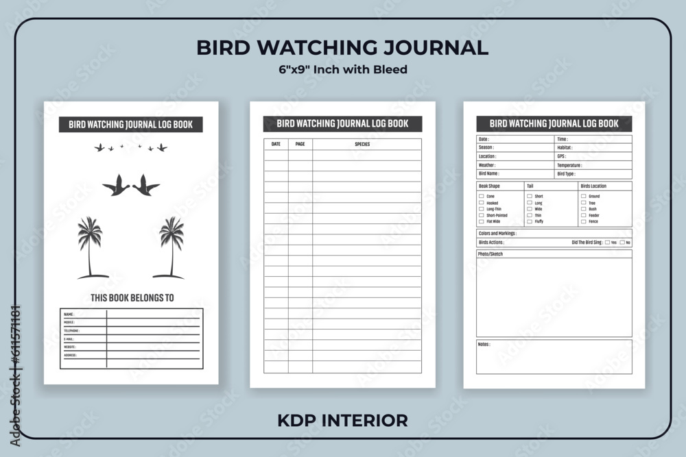Fotografie Bird Watching Journal Log Book KDP Interior